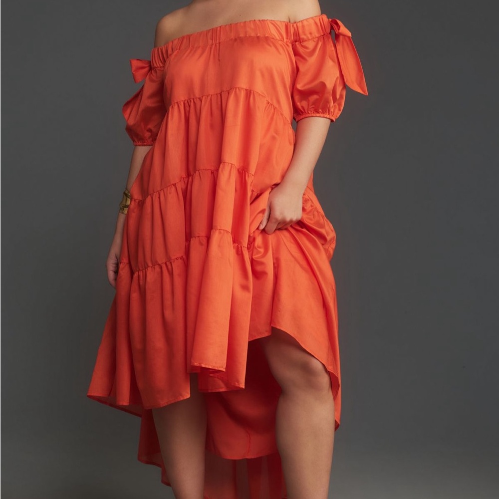 Elegant Orange Off-Shoulder Dress